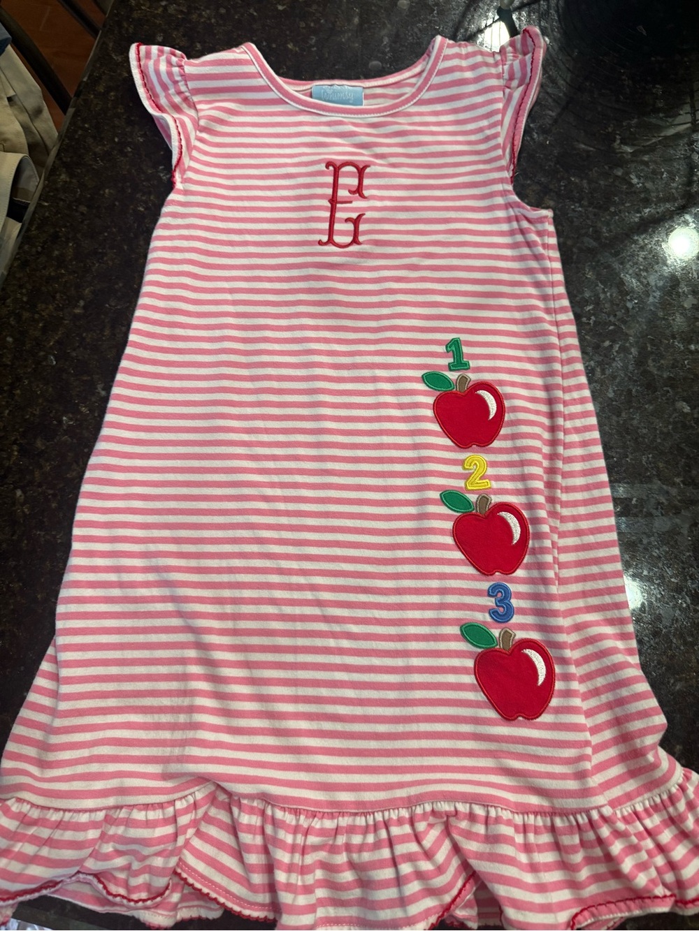 Classic Whimsy school stripe dress E monogram size 5T
